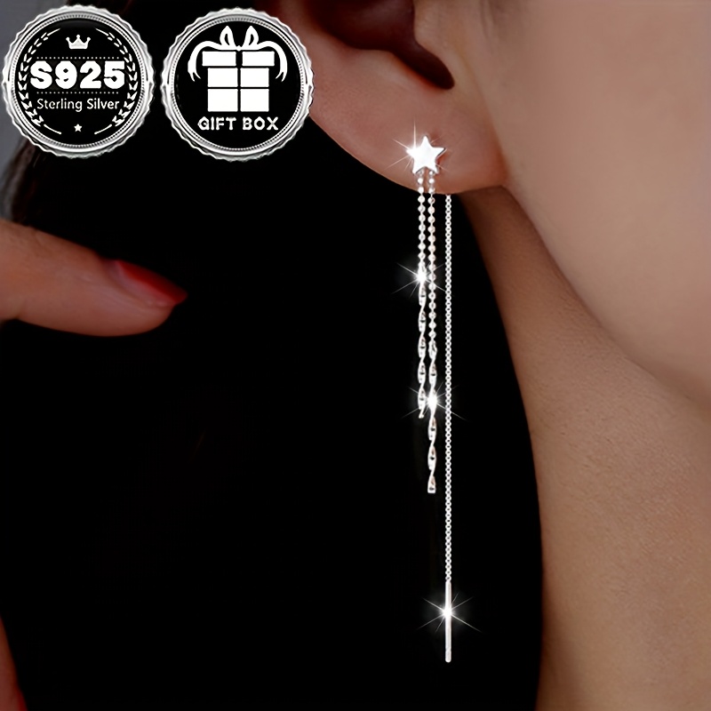 925 Silver Tassel Three Cube Drop Earrings for Women